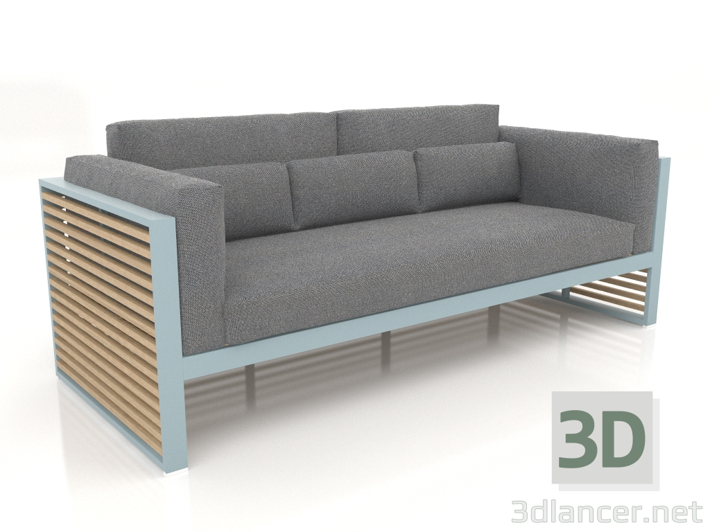 modèle 3D Canapé 3 places avec dossier haut (Bleu gris) - preview