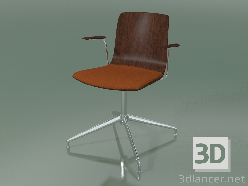 3D Modell Stuhl 5910 (4 Beine, drehbar, mit Armlehnen, mit Sitzkissen, Nussbaum) - Vorschau