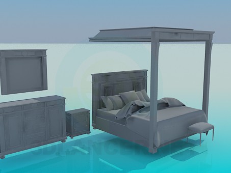 modèle 3D meubles dans la chambre à coucher - preview