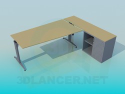 A desk with a cabinet