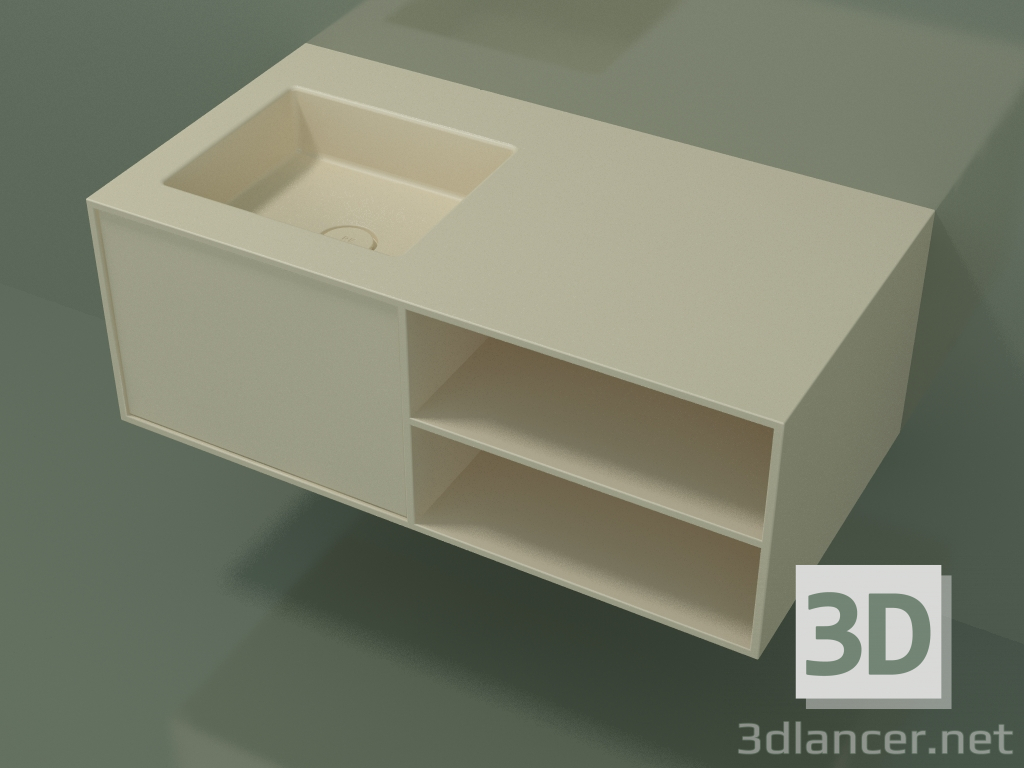 3D Modell Waschbecken mit Schublade und Fach (06UC524S2, Knochen C39, L 96, P 50, H 36 cm) - Vorschau
