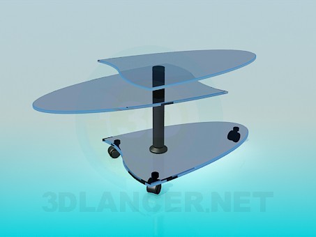 modello 3D Tavolino mobile con scaffali di vetro - anteprima