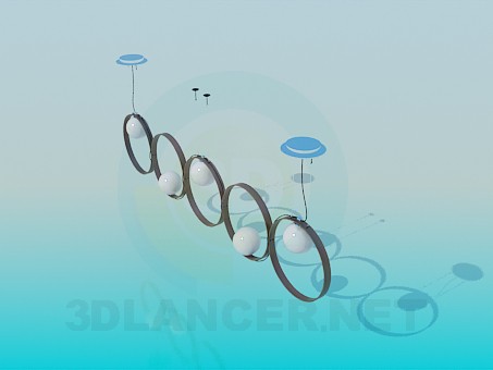 3D Modell Längliche Leuchte mit großen Ringen - Vorschau