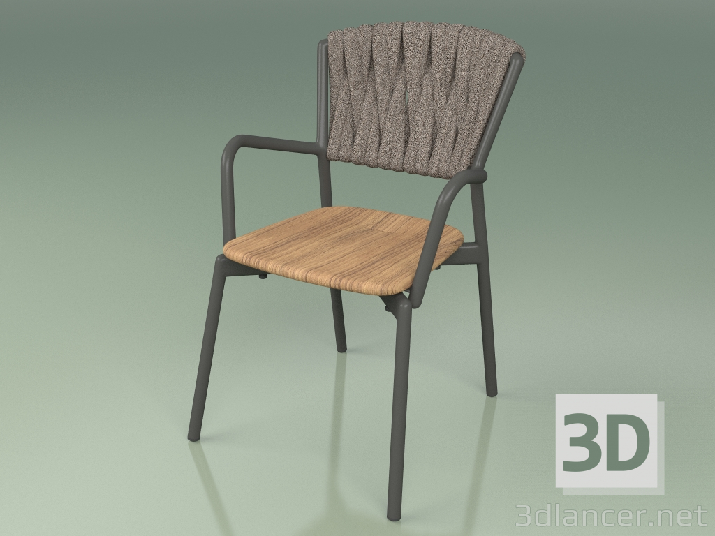 modello 3D Sedia 221 (Metallo Fumo, Teak, Cintura Imbottita Grigio-Sabbia) - anteprima