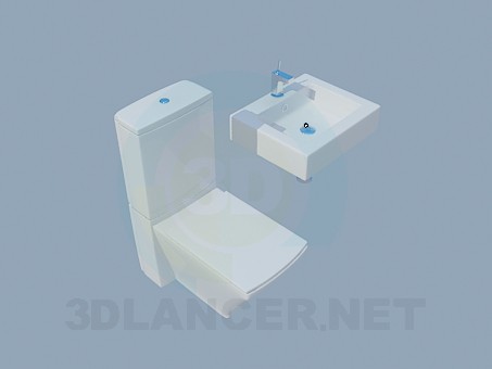 modèle 3D Lavabo et toilette rectangulaire - preview