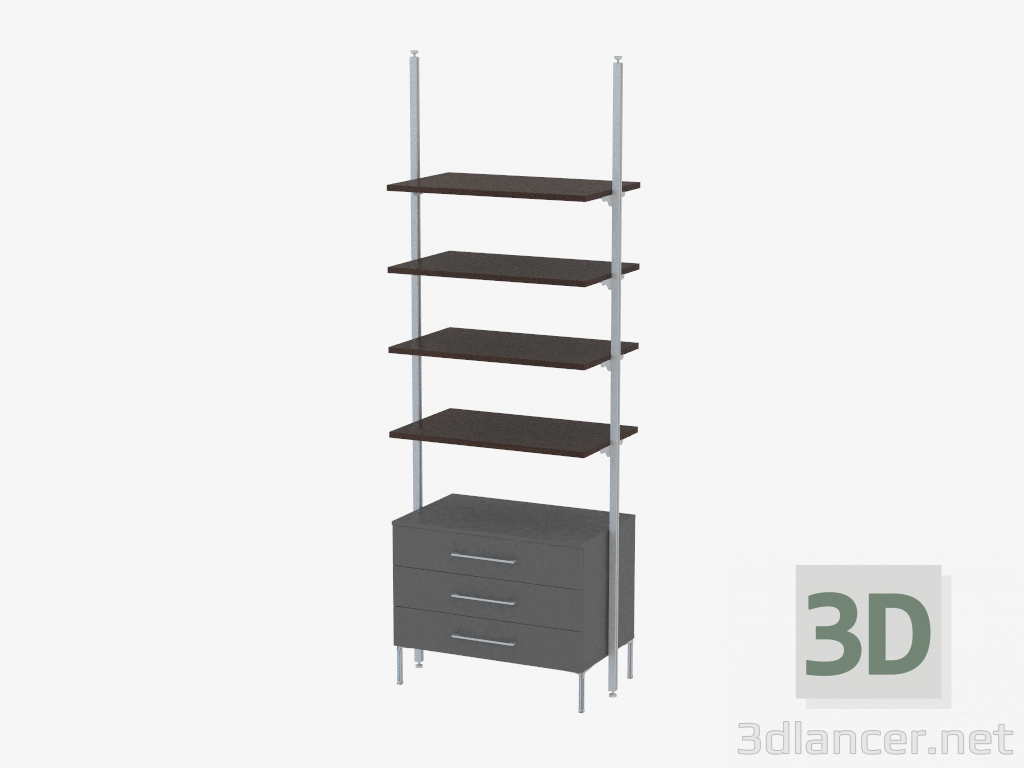 3D modeli Dört katı raflı ve üç çekmeceli raf - önizleme