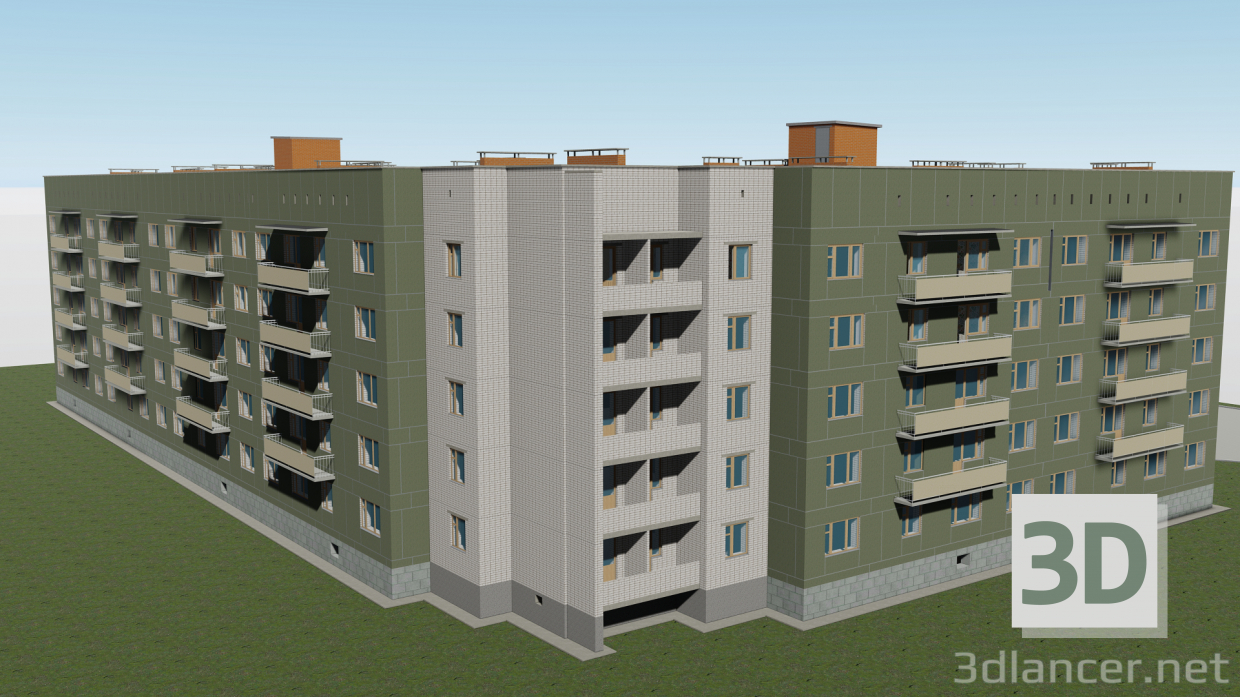Fünfstöckiges Gebäude einer Serie 114-86 von Troitsk Deribas 40 3D-Modell kaufen - Rendern