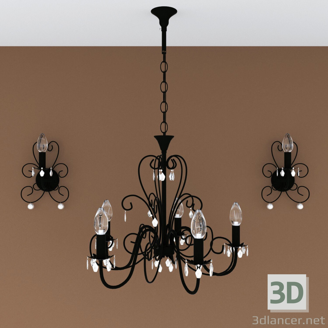 3d Chandelier + lamp model buy - render