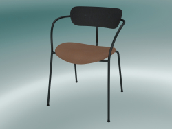 Chair Pavilion (AV4, H 76cm, 52x56cm, Rovere laccato nero, Pelle - Seta cognac)