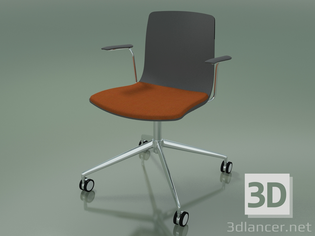 3d модель Стілець 5913 (на коліщатках, поліпропілен, з подушкою на сидінні, з підлокітниками) – превью
