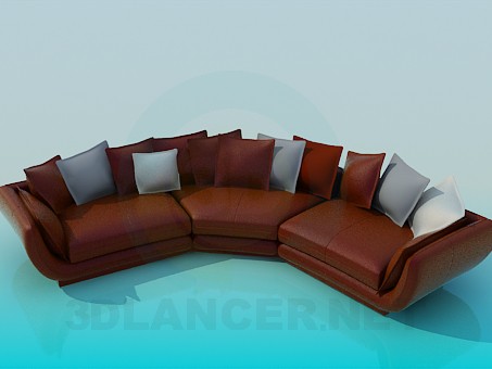 3d модель Напівкруглий диван з подушками – превью