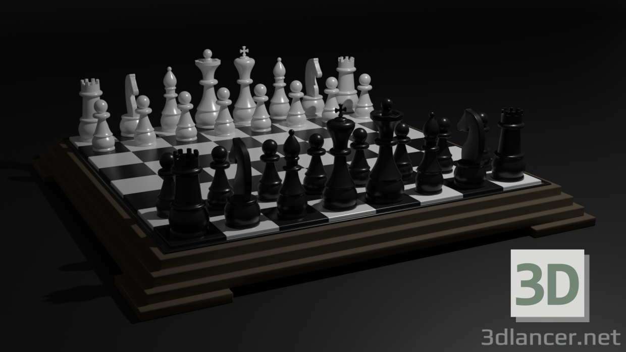 3d Шахматная доска с фигурами. модель купить - ракурс