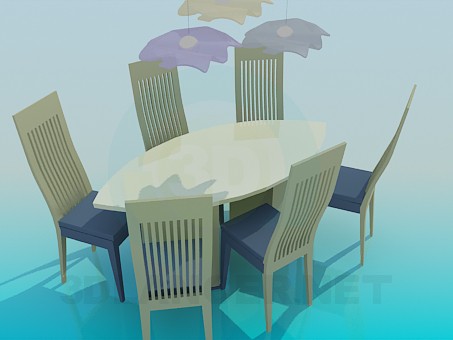 3d model Set of oval table and chairs - preview