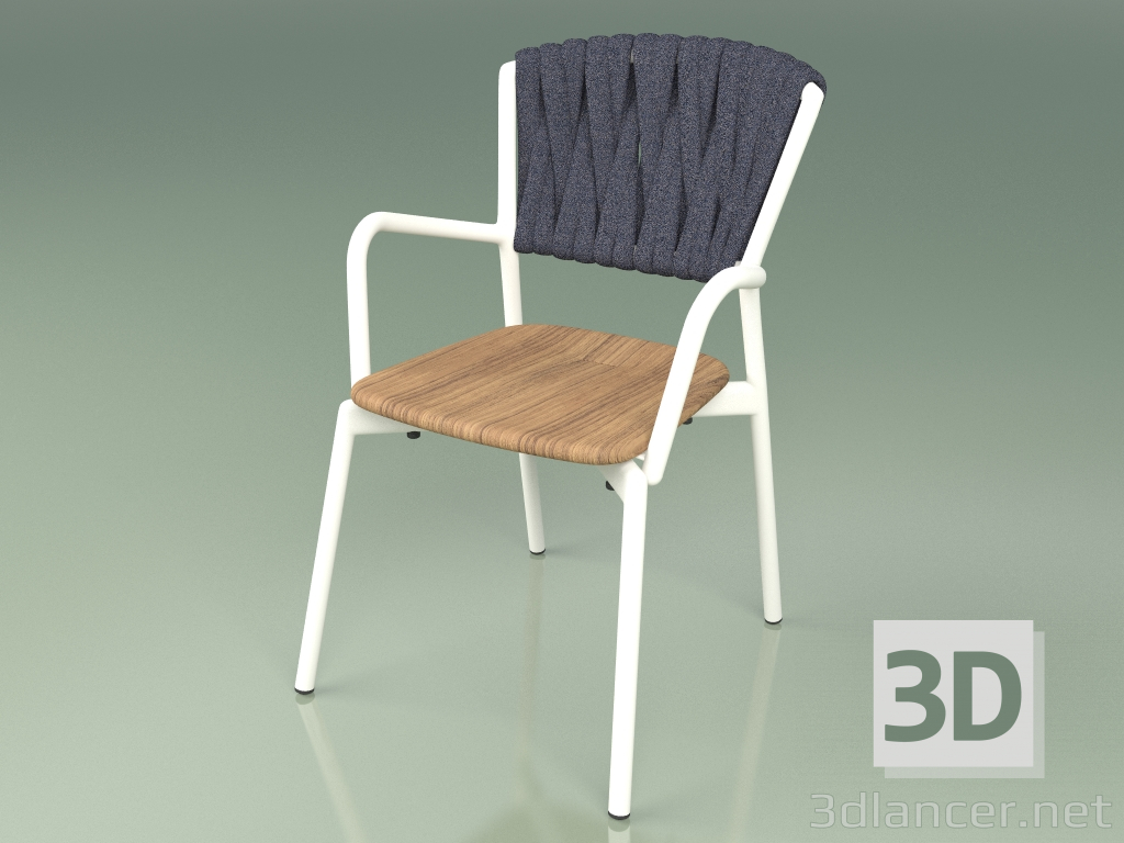 modello 3D Sedia 221 (Metallo Latte, Teak, Cintura Imbottita Grigio-Blu) - anteprima