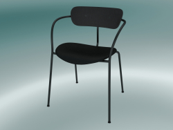 Pabellón de la silla (AV4, H 76cm, 52x56cm, Roble lacado negro, Cuero - Seda negra)