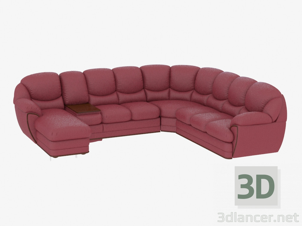 3D modeli bir sehpa ile deri köşe koltuk - önizleme