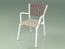 Cadeira 221 (Metal Milk, Toupeira de resina de poliuretano, cinto acolchoado cinza-areia)
