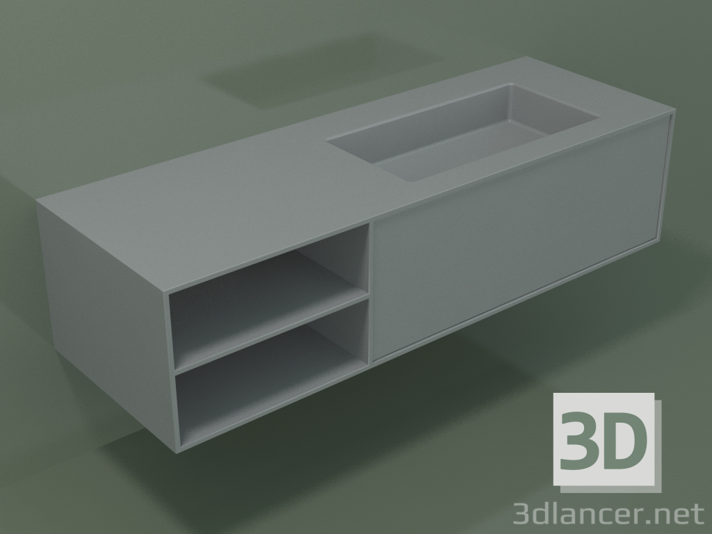 3D Modell Waschbecken mit Schublade und Fach (06UC824D2, Silbergrau C35, L 144, P 50, H 36 cm) - Vorschau