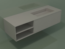 Washbasin with drawer and compartment (06UC824D2, Clay C37, L 144, P 50, H 36 cm)