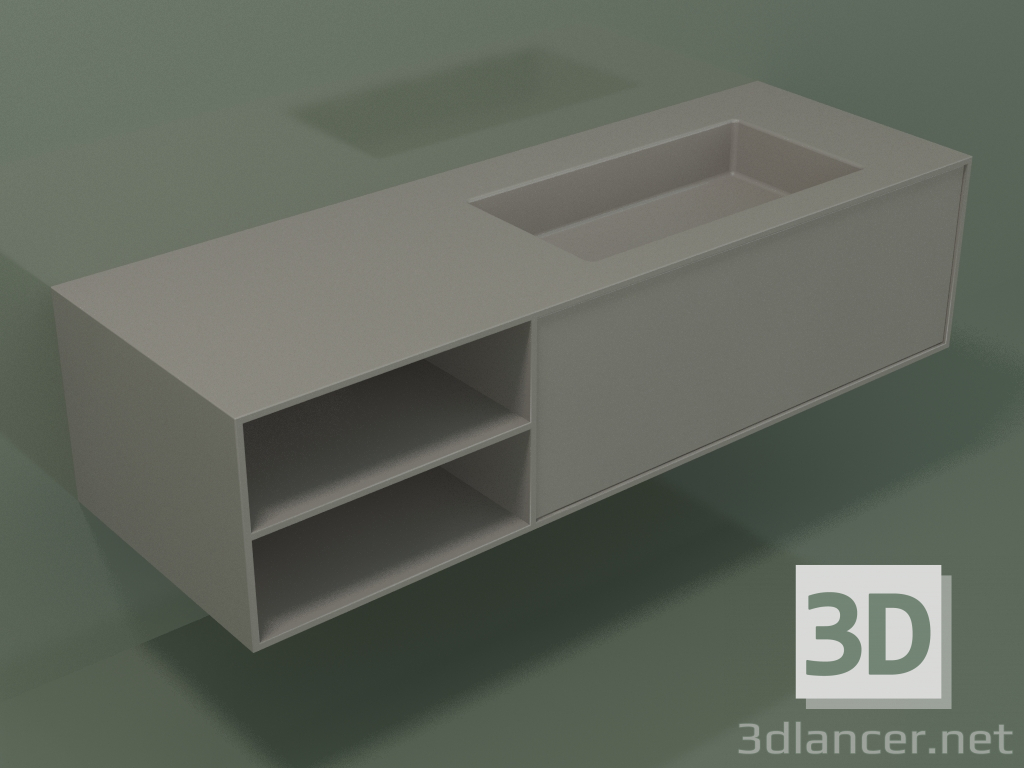 modèle 3D Lavabo avec tiroir et compartiment (06UC824D2, Clay C37, L 144, P 50, H 36 cm) - preview
