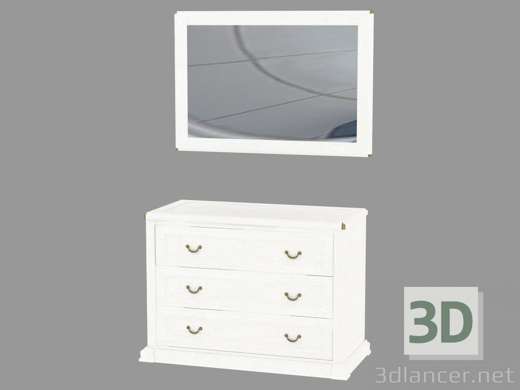 modèle 3D Commode avec trois tiroirs et un miroir - preview