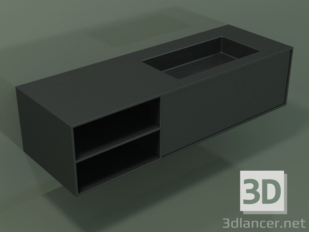 modello 3D Lavabo con cassetto e vano (06UC824D2, Deep Nocturne C38, L 144, P 50, H 36 cm) - anteprima
