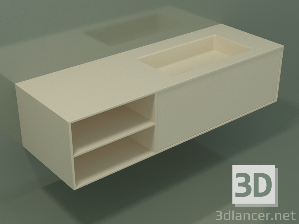 3D Modell Waschbecken mit Schublade und Fach (06UC824D2, Knochen C39, L 144, P 50, H 36 cm) - Vorschau