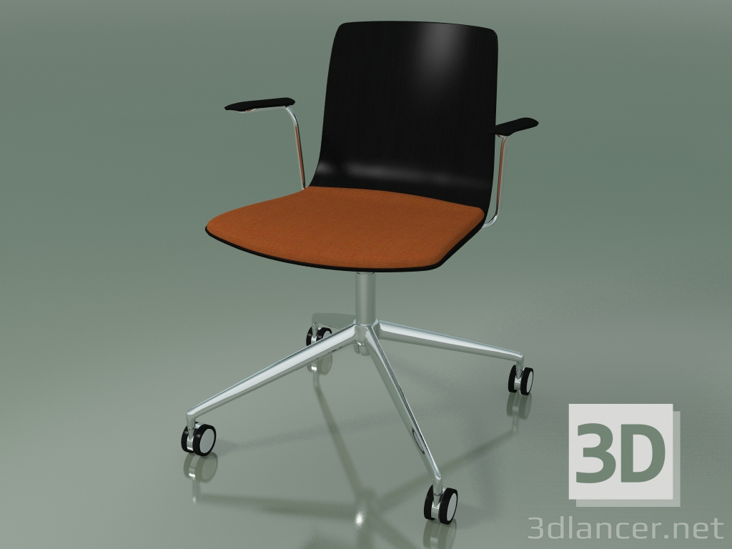 3D modeli Sandalye 5917 (tekerleklerde, koltukta bir yastıkla, kolçaklı, siyah huş ağacı) - önizleme