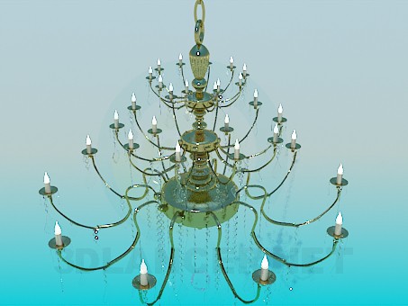 3d model Lámpara chandelier de oro con velas - vista previa