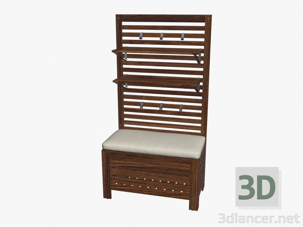 3D Modell Wandpaneel mit Regalen + Speicher Bank mit Kissen - Vorschau