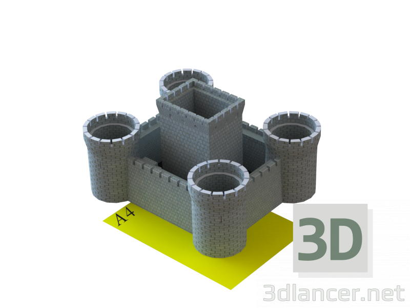 3 डी मॉडल फ्लावर पॉट 5 इन 1, एक महल के रूप में शैलीबद्ध - पूर्वावलोकन