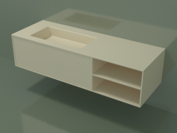 Washbasin with drawer and compartment (06UC824S2, Bone C39, L 144, P 50, H 36 cm)