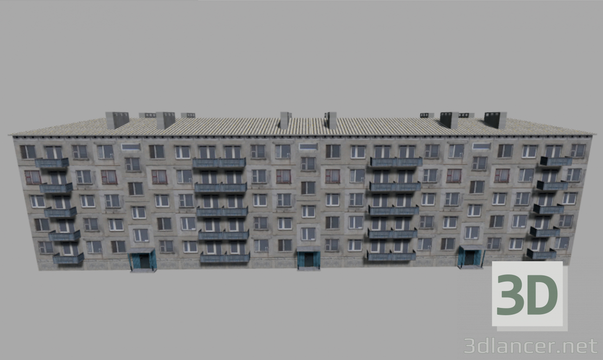 3d model Edificio de cinco pisos de paneles - vista previa
