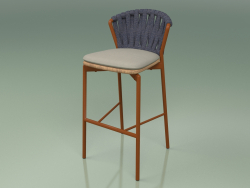 Bar stool 250 (Metal Rust, Teak, Padded Belt Gray-Blue)