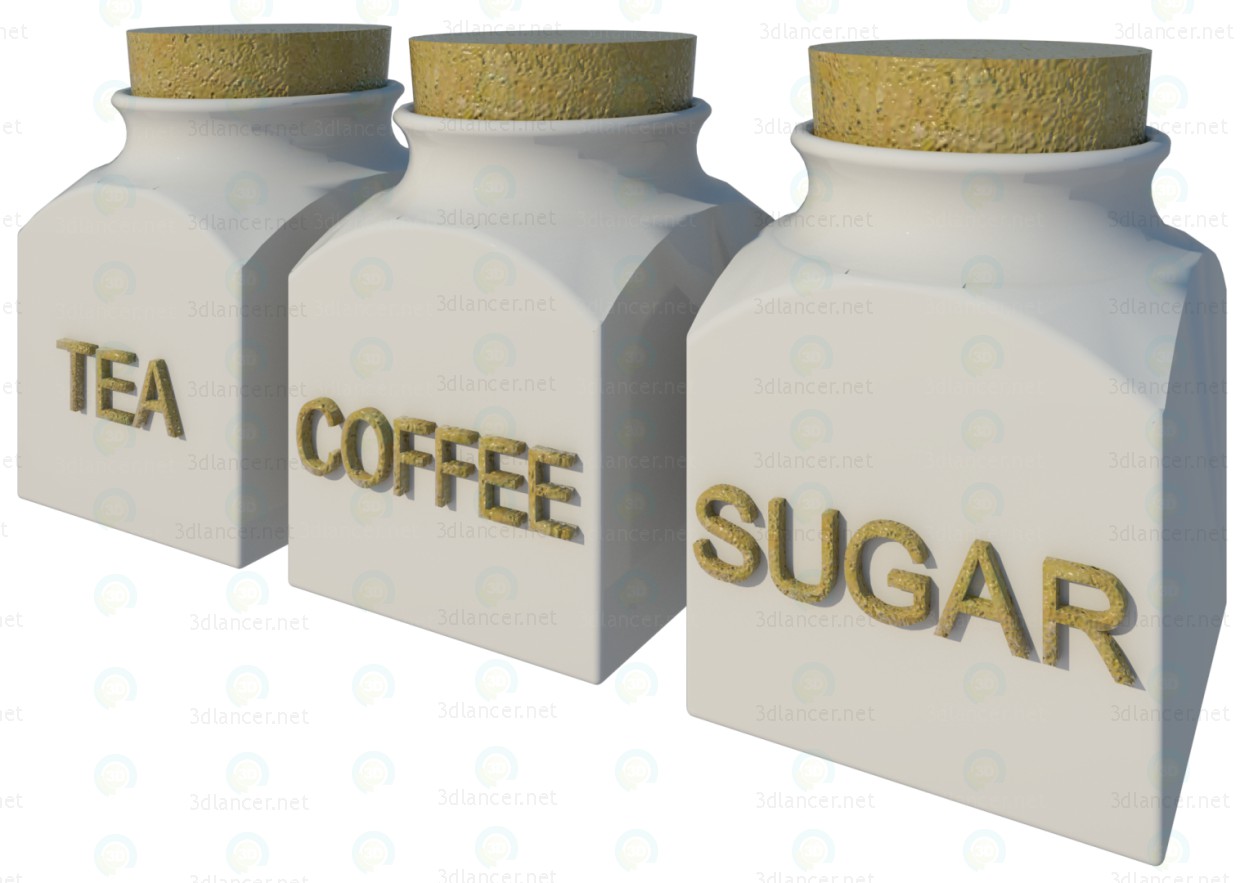 3D Modell Kaffee-Tee-Zucker-Set - Vorschau