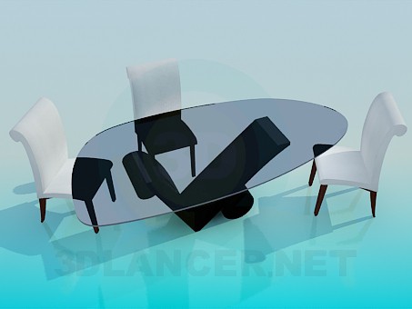 Modelo 3d Mesa com cadeiras na sala de estar - preview