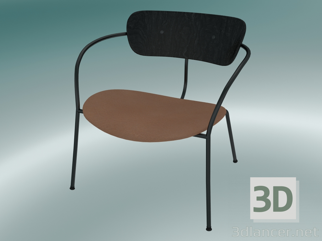 3d model Pabellón de silla (AV6, H 70cm, 65x69cm, roble teñido negro, cuero - seda coñac) - vista previa