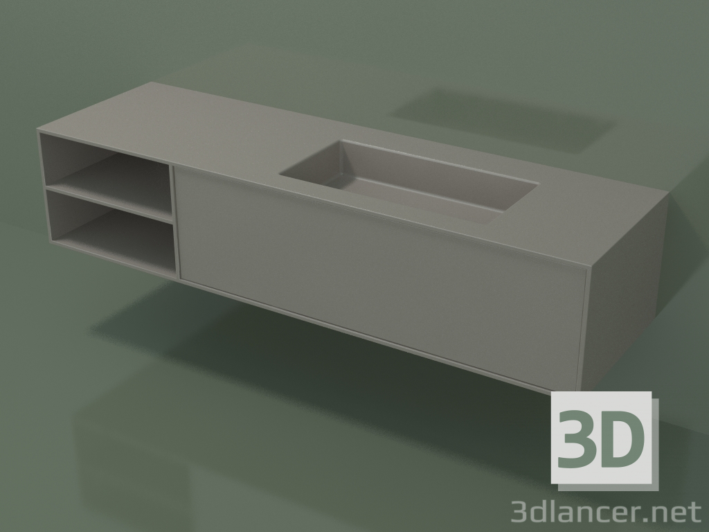 modello 3D Lavabo con cassetto e vano (06UC924D2, Clay C37, L 168, P 50, H 36 cm) - anteprima
