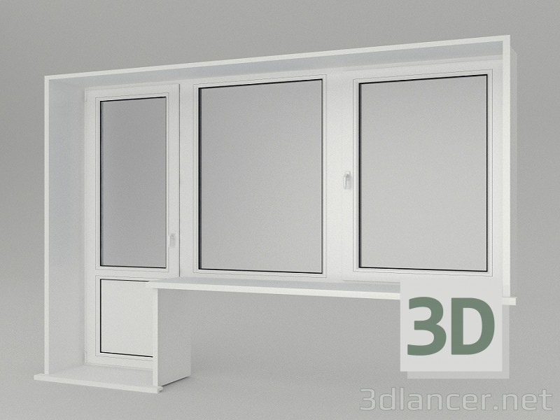 3 डी मॉडल एक बालकनी के दरवाजे के साथ एक विंडो - पूर्वावलोकन