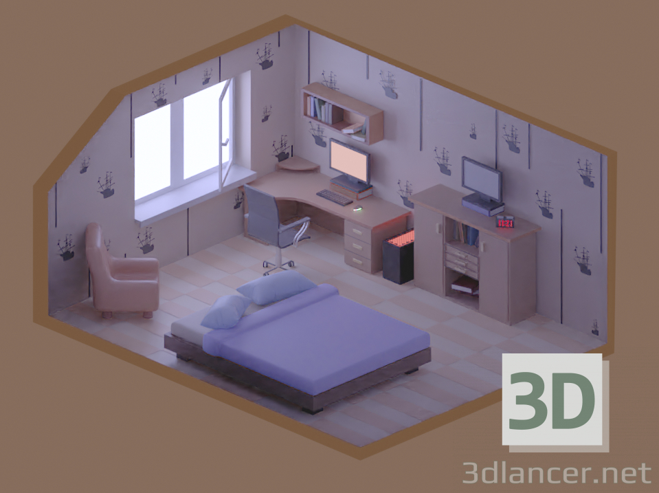 3d model habitación - vista previa