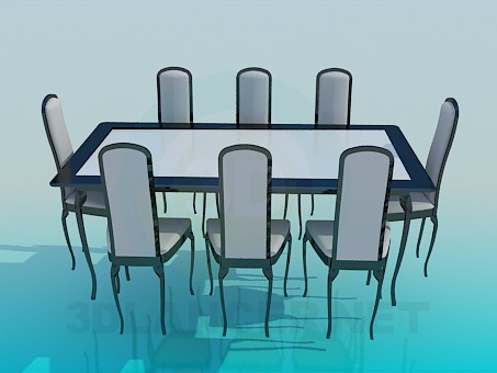 3d model Dining table and chairs set - preview