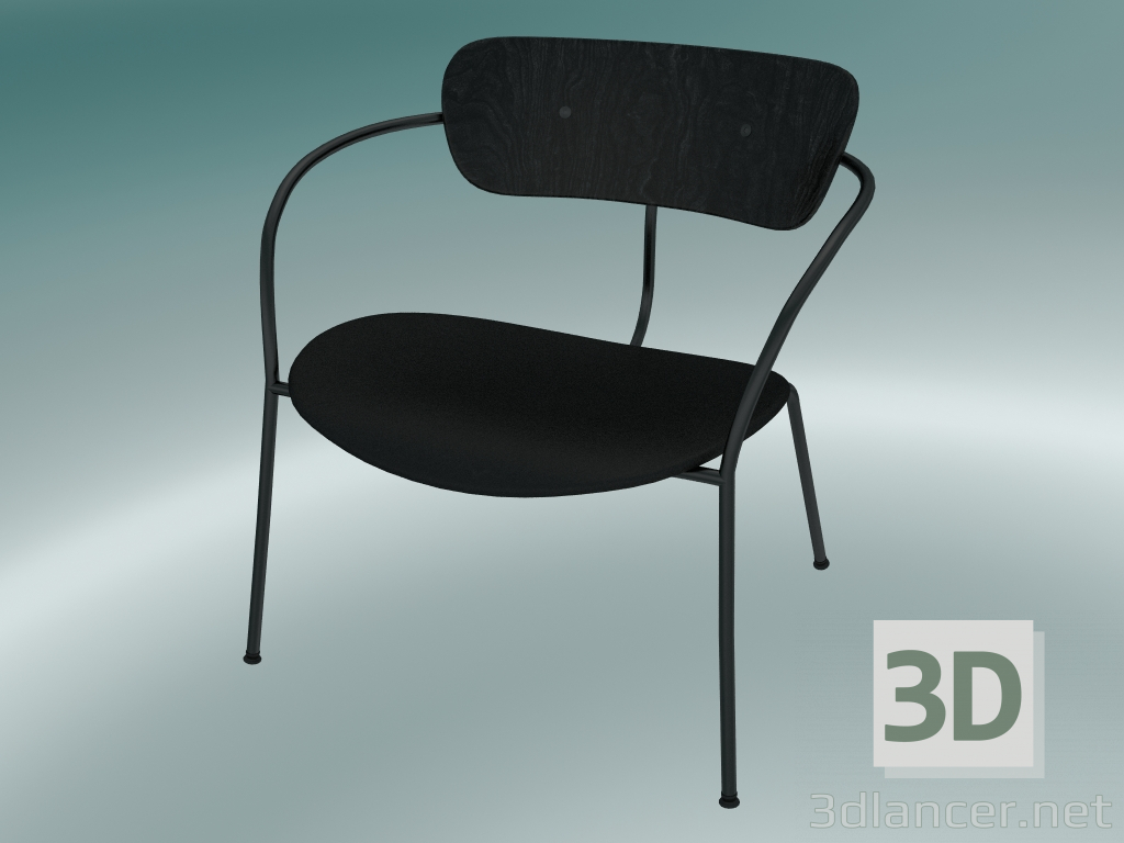 modello 3D Chair Pavilion (AV6, H 70cm, 65x69cm, Rovere tinto nero, Pelle - Seta nera) - anteprima