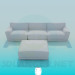 3D Modell Sofa mit Hocker - Vorschau