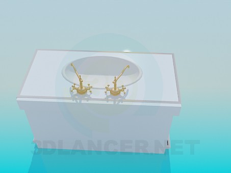 3D Modell Waschtisch mit alten Kranen - Vorschau