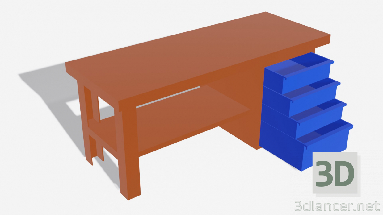 modello 3D Tavolo con cassetti - anteprima