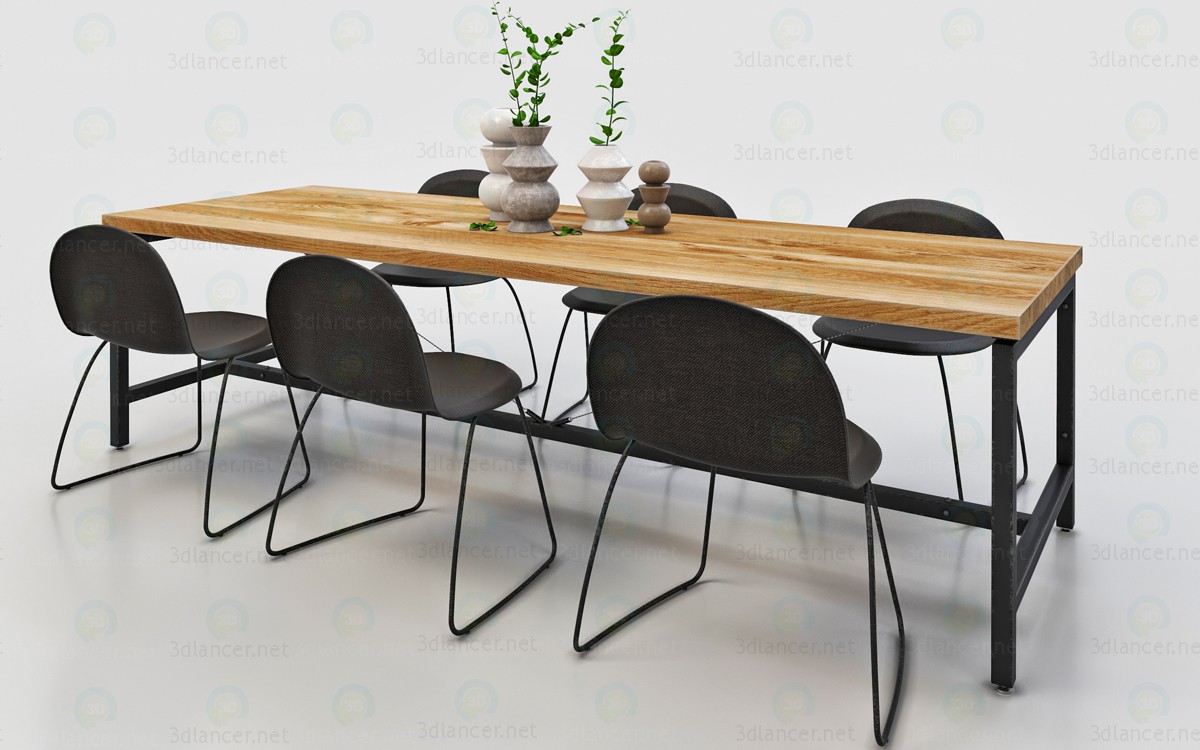3d Dining table for 6-8 seats model buy - render