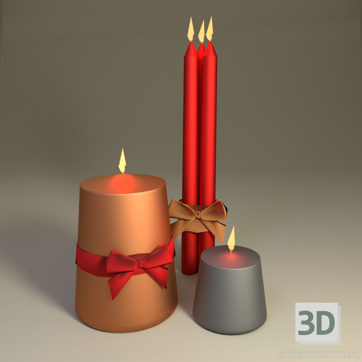 3d Christmas candles model buy - render