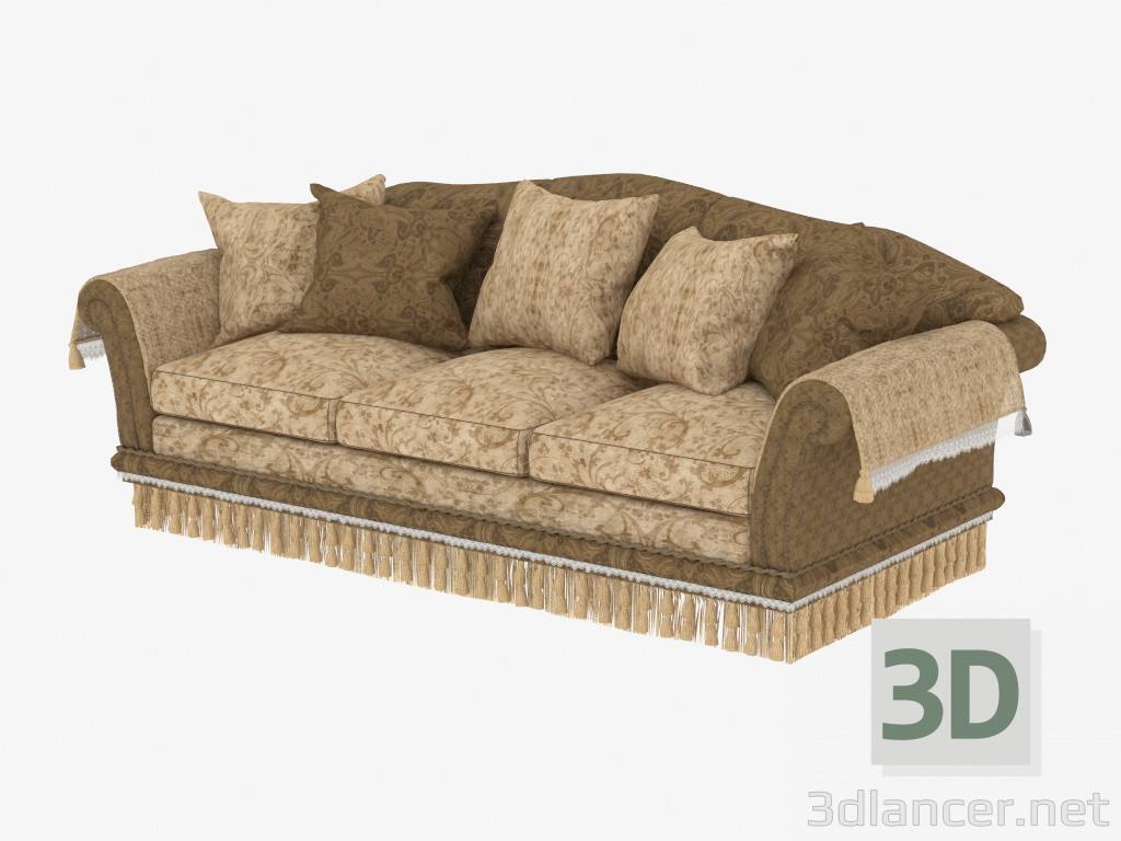3D modeli Klasik düz üç koltuklu kanepe Glicine - önizleme