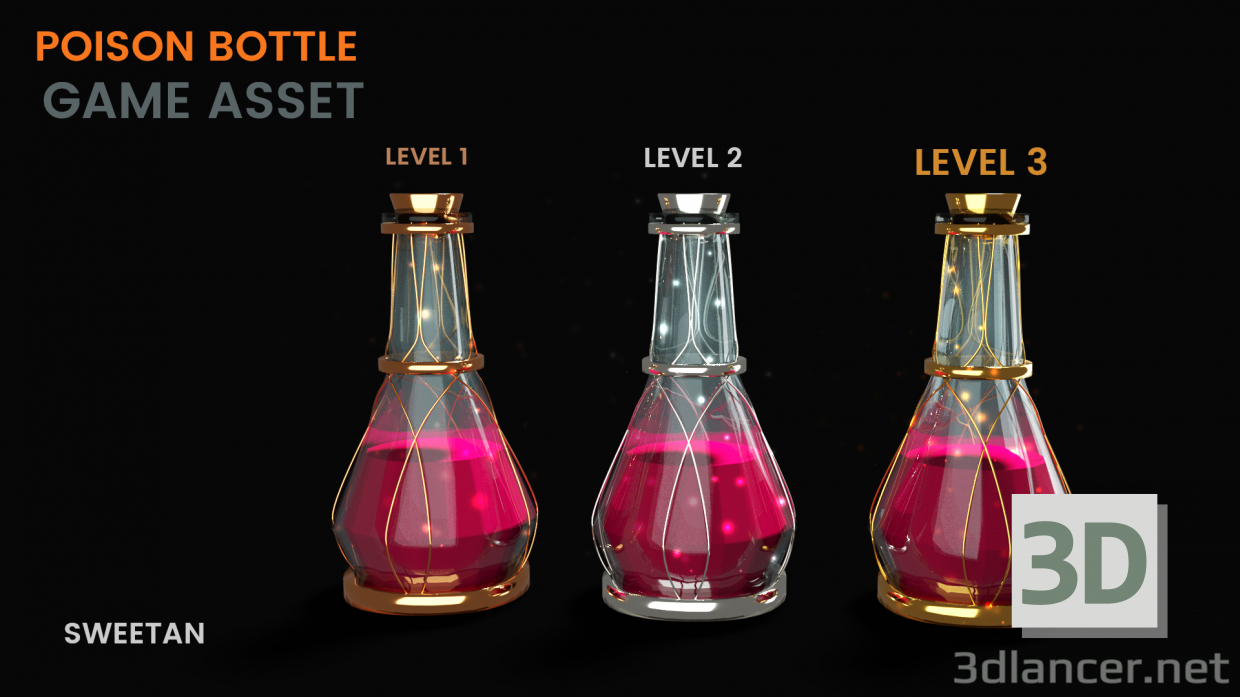 3d model 3D Poison Bottle - Nivel de juego basado en el activo - vista previa