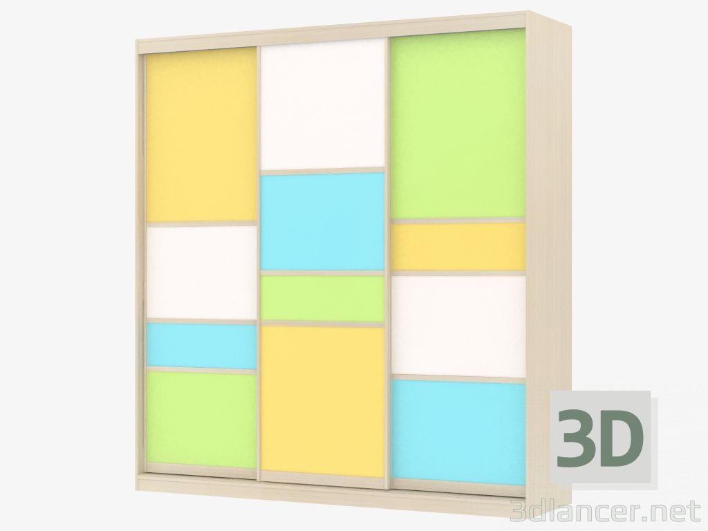 3D Modell Schiebeschrank mit mehrfarbigen Einsätzen - Vorschau